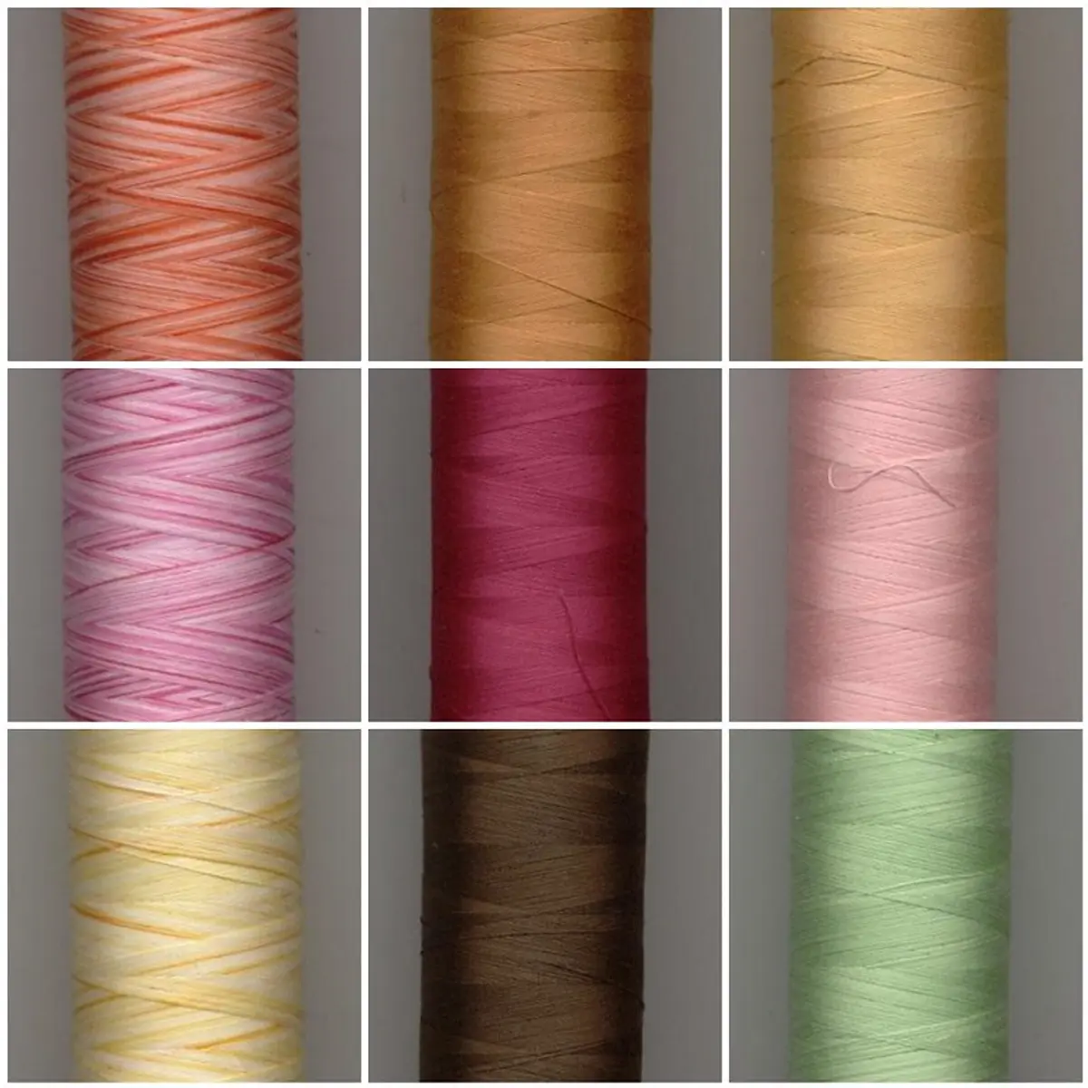 Cones of cotton thread stacked on a workshop shelf